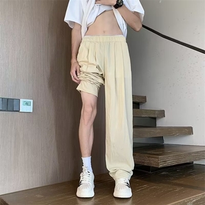 vibe风潮褶皱冰丝裤子禅意新中式休闲男裤夏季薄款山本风阔腿裤图片