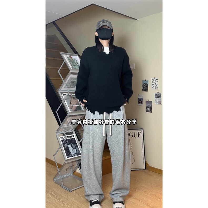 现货破洞毛衣慵懒宽松针织衫MY2627P55,男装针织衫/毛衣,电商基地A086