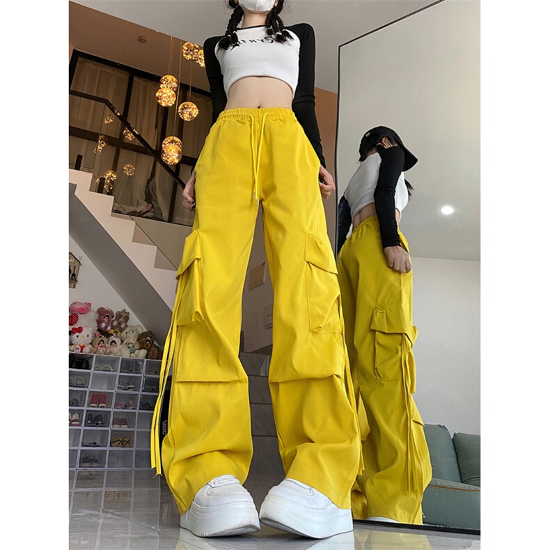 美式复古紫色工装牛仔裤女大码胖辣妹高腰宽松阔腿多巴胺裤子图片