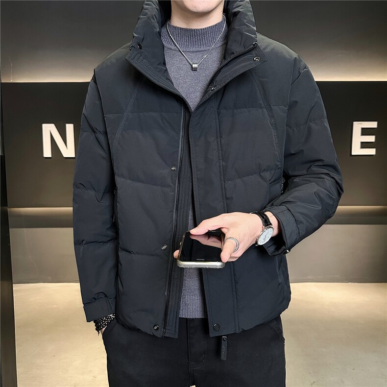6808-M-3XL-P195标50绒店主风冬简约立领纯色拼皮休闲羽绒服男,男装羽绒服,电商B255