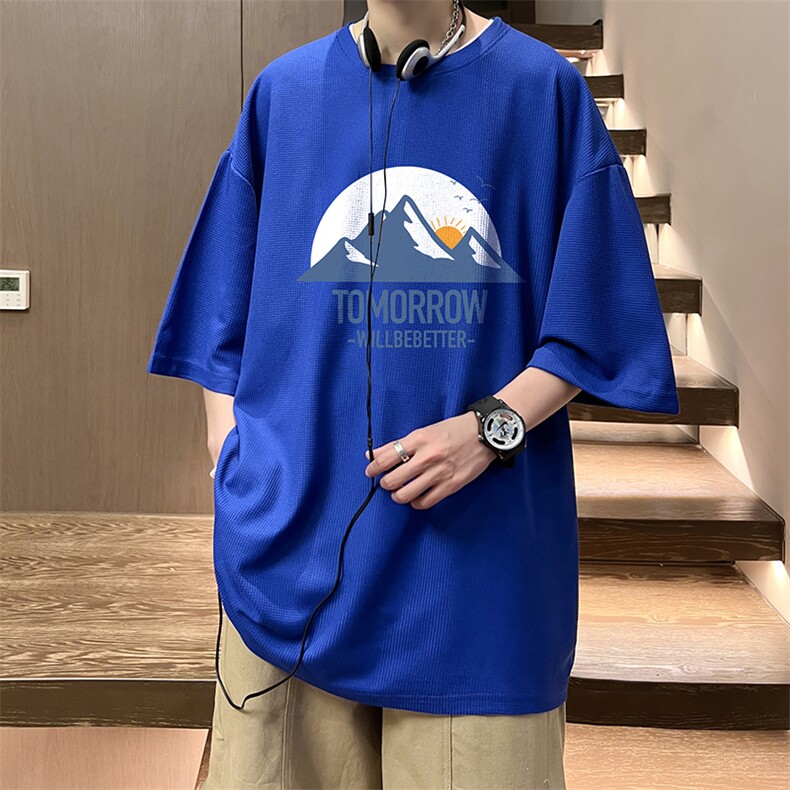 华夫格t恤男短袖男大码五分袖酒店风HT73235-P22,男装T恤,电商A040