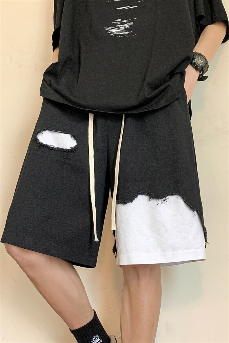 8XL-M特大码短裤男夏季新款大码vibe破洞拼接高街短裤DK1518P50,男装休闲裤,电商D206-1