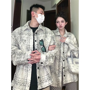 661 复古小香风衬衣宽松格子外套男女同款格纹长袖衬衫情侣潮图片