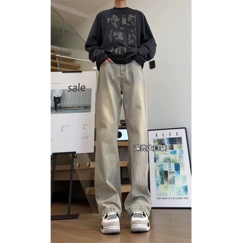 1506-1/G23050/P41直筒水洗黄泥染微喇牛仔裤长裤,男装牛仔裤,星座1506A