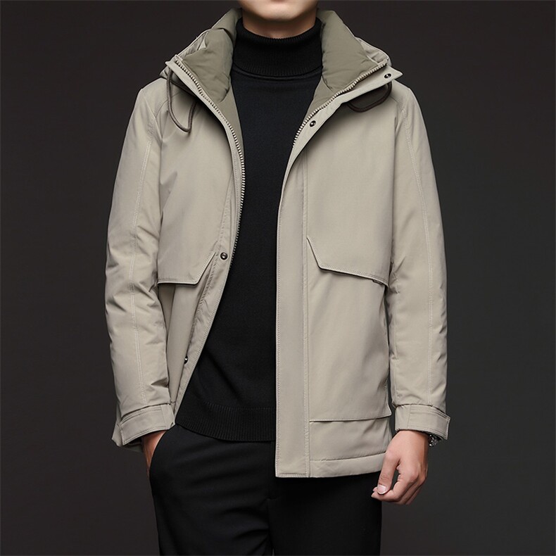 冬季连帽羽绒服男士2023新款加厚保暖上衣中年商务休闲白鸭绒外套,男装羽绒服,电商B212（原钱塘6029）