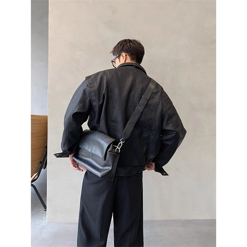 痞帅Pu皮衣潮牌双拉链垫肩皮夹克男机车服高街外套513APY2503P72,男装皮衣,星座513A