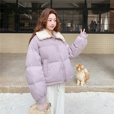 韩系短款紫色羊羔毛领羽绒服女冬2025新款超好看小个子白鸭绒外套，女装羽绒服，2B187