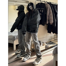 美式hiphop烟灰色毛边修身直筒显瘦牛仔裤痞帅高街，男装牛仔裤，星座310A-4