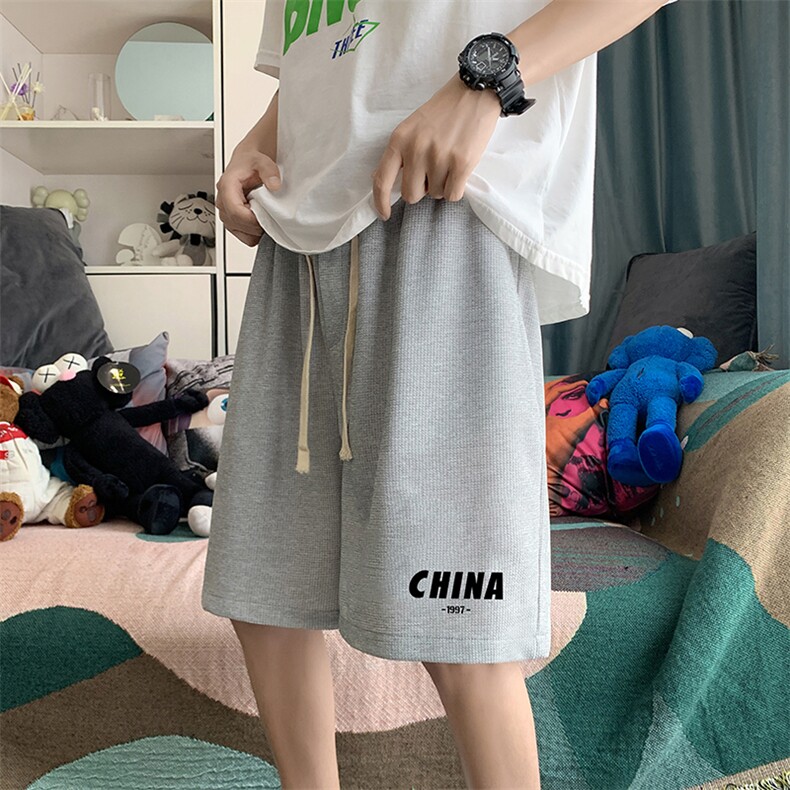 HD74248-P22 华夫格短裤男大码宽松五分裤男直筒中裤图片
