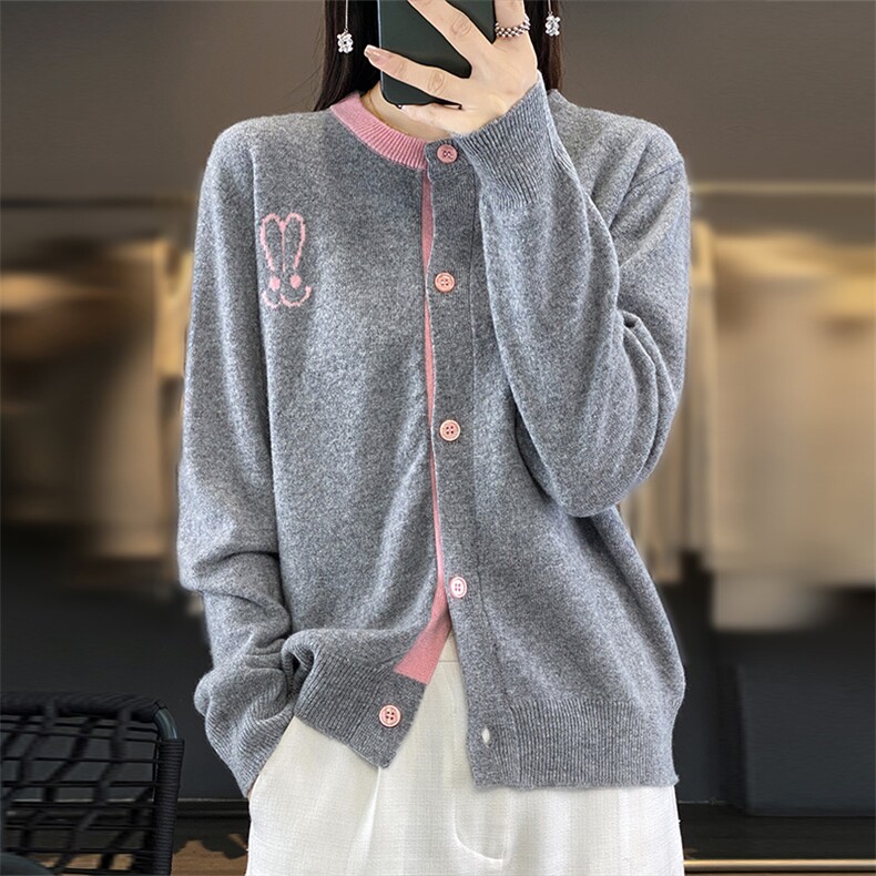 2024秋冬新款羊毛女士纽扣羊毛开衫,女装羊毛衫,润辉羊绒