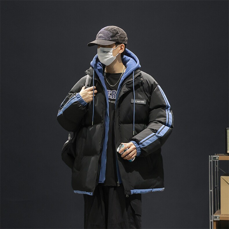 棉衣男冬新款男士青年保暖棉服情侣款假两件加厚连帽外套M082-P65，男装棉衣，星座1403A
