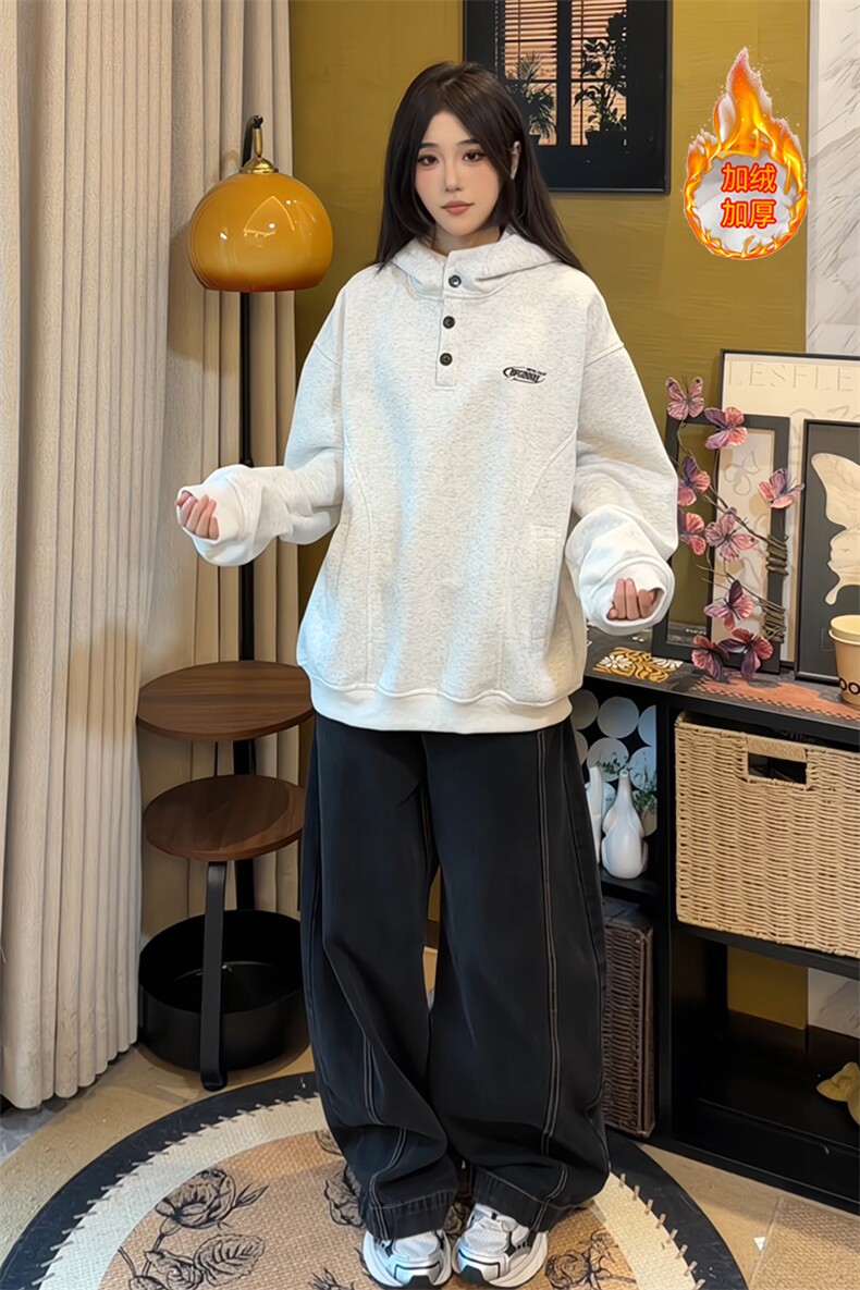2025美式潮流ins情侣卫衣男生百搭加绒加厚外套3635-特P58加绒P65,女装短外套,电商B295