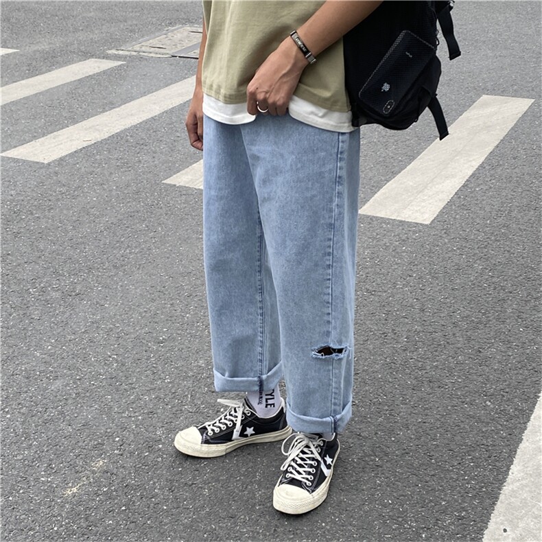主推差夏季割破港风直筒宽松老爹牛仔裤九分裤KD9902,男装牛仔裤,星座1008