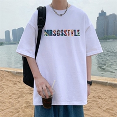 T699大码宽松纯棉运动圆领体恤衫oversize短袖T恤男重磅T，男装T恤，星座304A-1