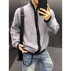 JY529-P58双拉链男长袖休闲宽松简约立领针织开衫情侣毛衣，男装针织衫/毛衣，星座1501-3