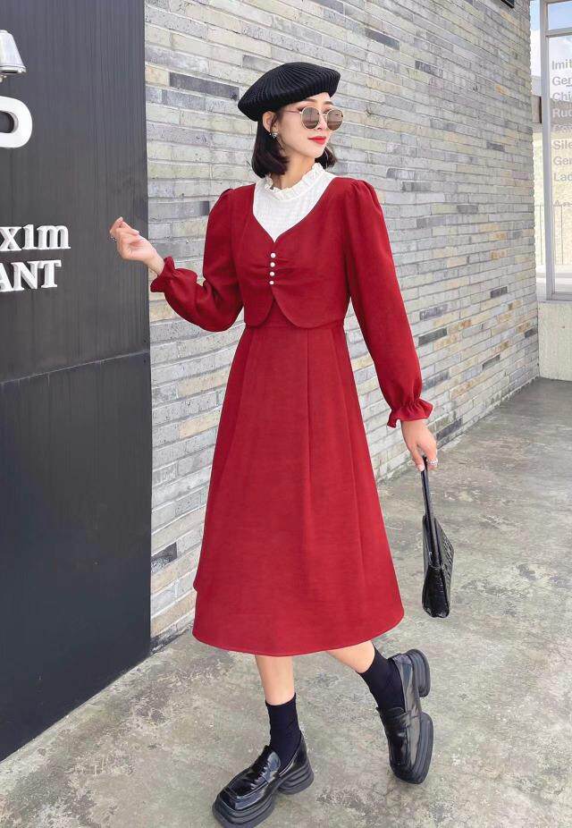 假两件套连衣裙，气质淑女款、两色、四个尺码，女装连衣裙，依柏璐(1F)