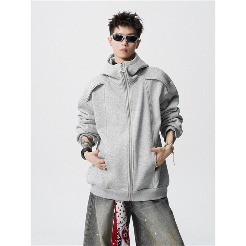 WY2507420克重磅华棉肩膀拉链连帽卫衣开衫特P60,男装卫衣,电商A028