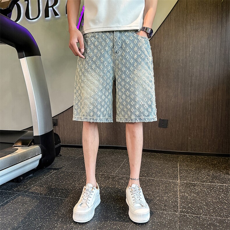 KD207-P38六分裤牛仔短裤宽松大裤衩2025新款夏季马裤痞帅男裤图片