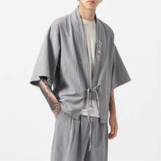 风夏季男女棉麻套装宽松汉服唐装短袖九分裤两件套TZ05/P85，男装休闲套装，钱塘713