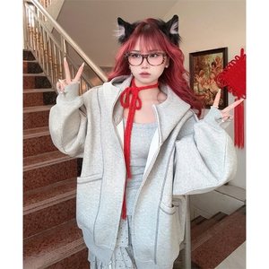抖音得物高品质秋冬美式高街重磅结构辑明线纹理连帽卫衣外套W111图片