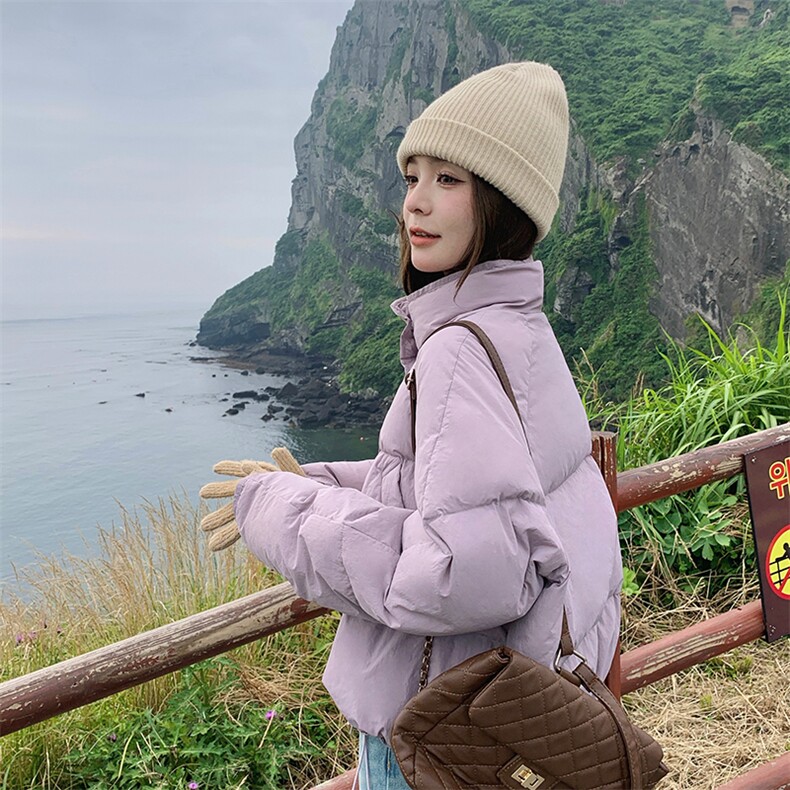 韩系紫色短款羽绒服女冬2024新款学院风减龄设计感加厚面包服外套,女装羽绒服,浙宝285（原212）