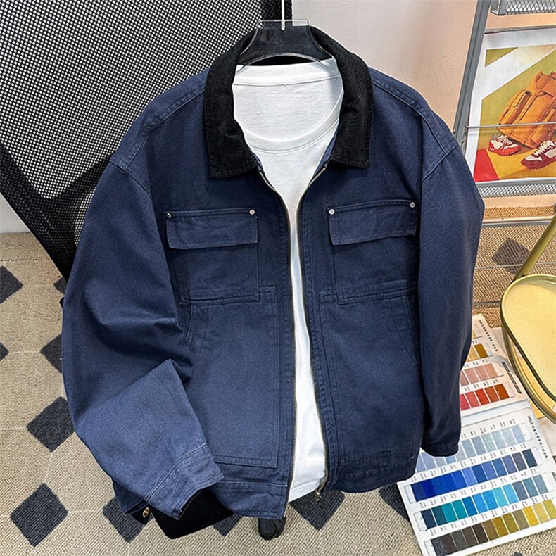 26春装高品质老钱风翻领牛仔夹克男女美式潮牌工装风宽松复古外套图片