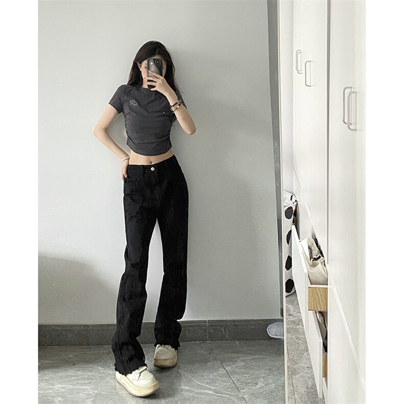 B221美式ins高街暗黑小众修身毛边微喇牛仔裤LK23004-P55控78，男装牛仔裤，电商B221