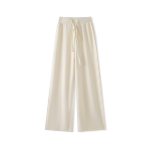 2025年秋季宽松长裤中腰百搭系绳侧缝时尚百搭长裤女羊毛女裤子，女装休闲裤，西欧羊绒