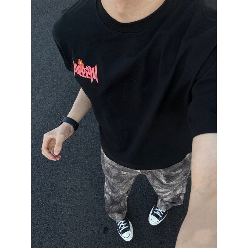 潮牌彩色字母花卉印花短袖男款夏季潮牌cleanfit正肩半袖T恤上衣,男装T恤,星座809A(原222-1)