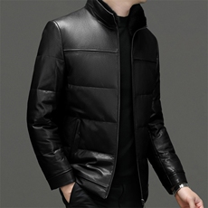 海宁真皮羽绒服男鹅绒服水貂毛领加厚皮衣植鞣绵羊皮外套P1350，男装皮衣，电商B360A（原721A）