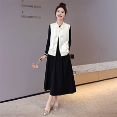 现货新中式套裙女2024年春季新款提花复古盘扣马甲连衣裙两件套，女装套装/套裙，火爆靓佳人