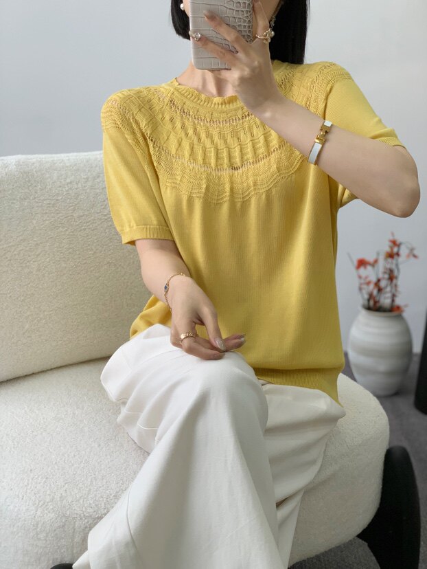 2025夏季新款短袖t恤女宽松百搭时尚洋气减龄体恤衫上衣,女装T恤,唐诺