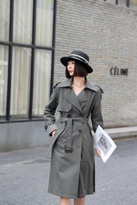 长款收腰风衣图片