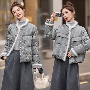 【现货现货】冬季新款新中式刺绣羽绒服短款2025水貂毛拼接厚外套图片
