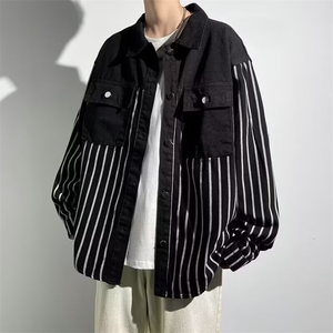 1506-1/JY80951/P45小香风拼料设计外套男士秋季潮牌上衣痞帅条纹,懒女人怎么穿衣搭配图片