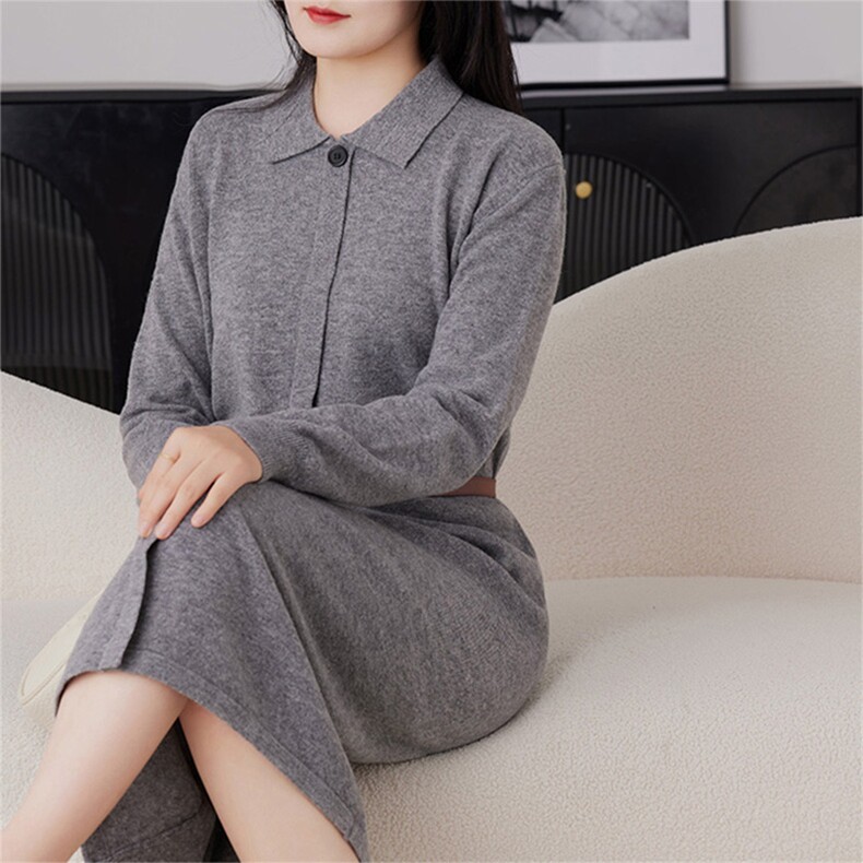 时尚娃娃领长袖宽松显瘦减龄毛呢连衣裙,女装连衣裙,泰沅羊绒