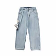 牛仔裤男直筒阔腿裤网红宽松男女小熊裤子潮牌ins港风k1806-p40，男装牛仔裤，星座1008-2