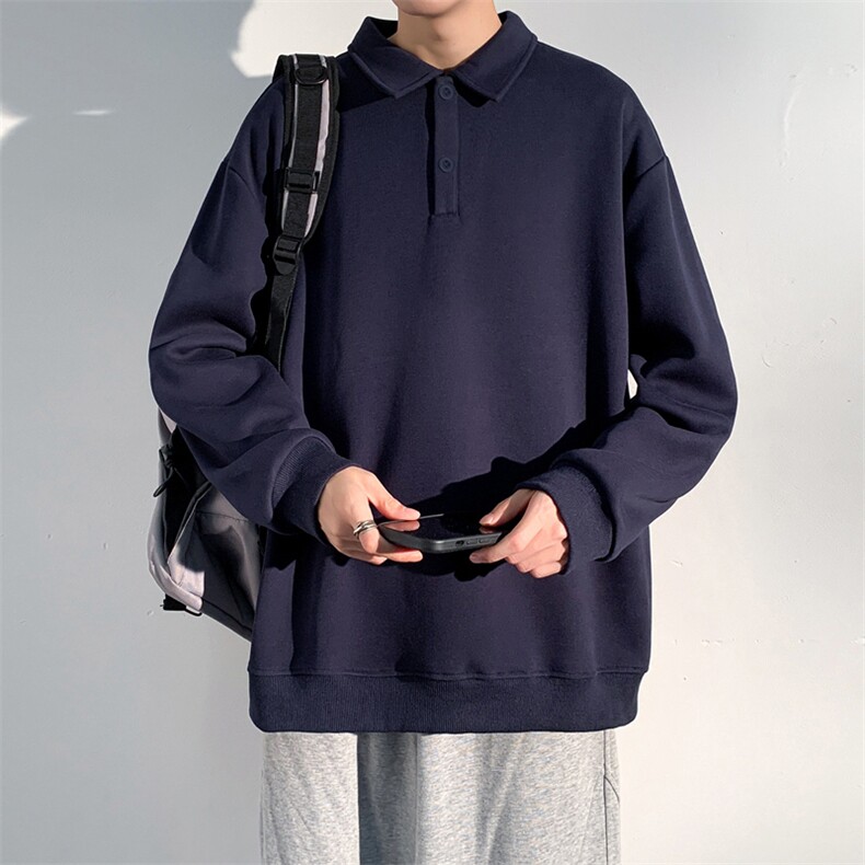 抖音得物高品质二开230克精梳珠地光版纯色宽松长袖T恤翻领POLO衫,男装T恤,电商A486