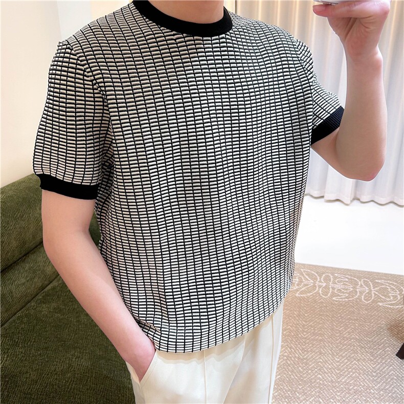 夏季男生短袖冰丝短袖针织衫薄款拼色宽松N6718-P50,男装针织衫/毛衣,星座1012-1