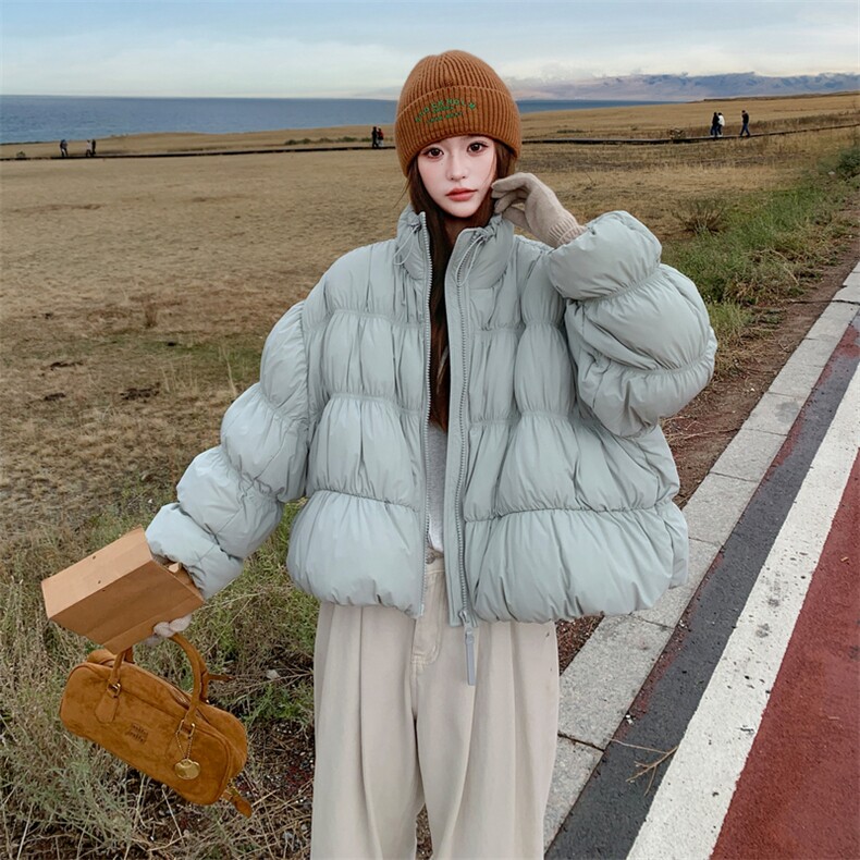 baby蓝短款羽绒服女冬季加厚加绒新款小个子重工抽褶白鸭绒外套,女装羽绒服,2C120