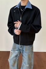 春季新款翻领可拆夹克格子拼接工装短外套男C61313-TP70128，男装夹克，电商A102