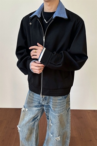 春季新款翻领可拆夹克格子拼接工装短外套男 C61313-TP70128图片
