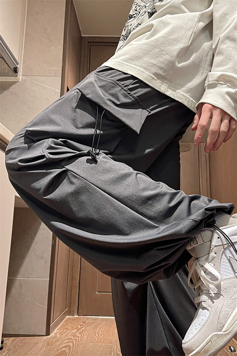8XL-M特大码冰丝裤男美式工装裤高腰垂感宽松防晒阔腿裤K962P45,男装休闲裤,电商D206-1