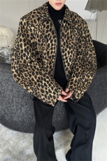 美式高街垫肩豹纹夹克男春秋款潮牌宽松休闲水洗痞帅拉链短款外套，男装夹克，星座505-2（原电商A260-1)