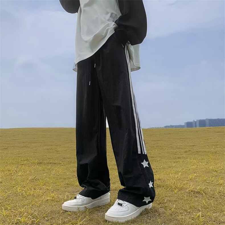 速干裤子男夏季薄款小众设计感美式潮牌条纹直筒休闲运动长裤,男装休闲裤,四季星座218-1