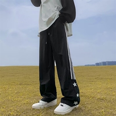 速干裤子男夏季薄款小众设计感美式潮牌条纹直筒休闲运动长裤，男装休闲裤，四季星座218-1