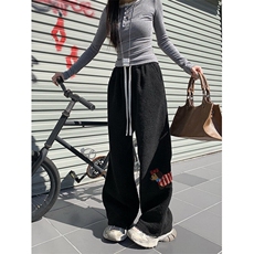 小狗刺绣羊羔毛棉裤男女情侣冬季加厚保暖防寒宽松百搭休闲长裤子，男装休闲裤，星座506A