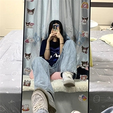 学生秋冬简版阔腿牛仔裤女宽松百搭显瘦ins小个子直筒裤子高腰潮，女装牛仔裤，梦白服饰厂