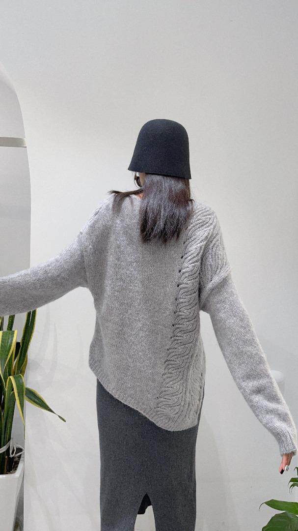 个性纹路斜下摆毛衣，女装针织衫/毛衣，SHANGCHUN·W 汪尚春