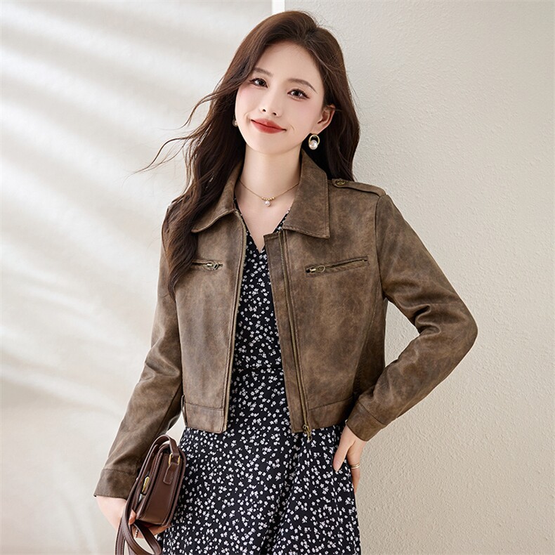 高级感皮衣短外套女2025春秋新款洋气显瘦小个子机车pu皮夹克上衣,女装皮衣,臻衣坊